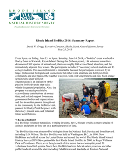 Rhode Island Bioblitz 2014: Summary Report