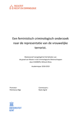 Een Feministisch Criminologisch Onderzoek Naar De Representatie Van De Vrouwelijke Terrorist