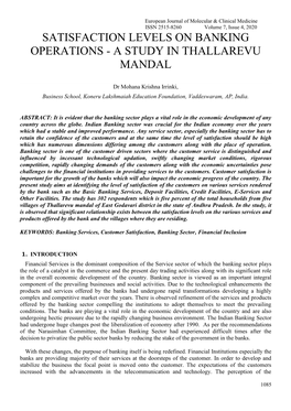 Satisfaction Levels on Banking Operations - a Study in Thallarevu Mandal