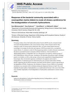 Response of the Bacterial Community Associated with a Cosmopolitan Marine Diatom to Crude Oil Shows a Preference for the Biodegradation of Aromatic Hydrocarbons