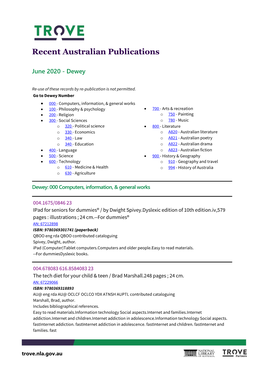 Recent Australian Publications