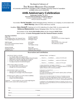 4444Th Anniversary Celebration Wednesday, October 16, 2019 New York Marriott Marquis, Broadway Ballroom 6:30 P.M