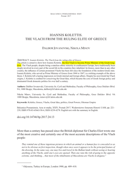 Ioannis Kolettis. the Vlach from the Ruling Elite of Greece