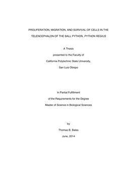 Proliferation, Migration, and Survival of Cells in the Telencephalon of the Ball Python, Python Regius
