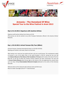 Armenia – the Homeland of Wine Special Tour to the Wine Festival in Areni 2013