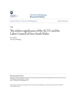 The Relative Significance of the Actu and the Labor Council of New South Wales