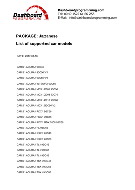 PACKAGE: Japanese List of Supported Car Models