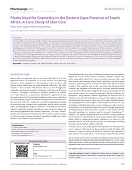 Plants Used for Cosmetics in the Eastern Cape Province of South Africa: a Case Study of Skin Care Idowu Jonas Sagbo, Wilfred Otang Mbeng