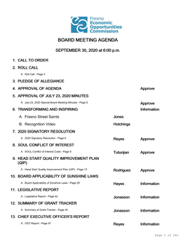 Board Meeting Agenda