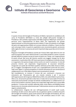 Padova, 28 Maggio 2021 Cari Soci in Questo Rinnovo Del Consiglio Di