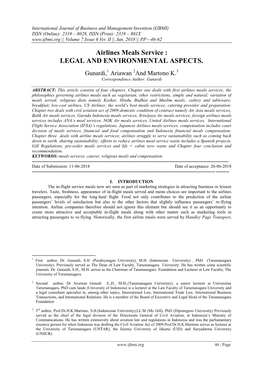 Airlines Meals Service : LEGAL and ENVIRONMENTAL ASPECTS