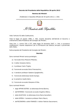 Nomina Dei Ministri