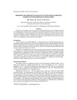 Reproductive Biology of Dillenia Suffruticosa (Griffth) Martelli with Emphasis on Protandry