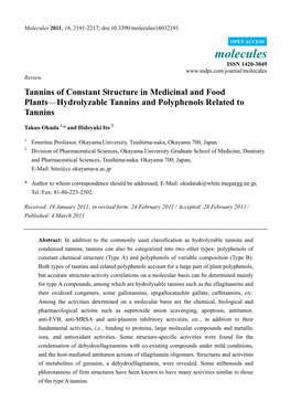 Hydrolyzable Tannins and Polyphenols Related to Tannins