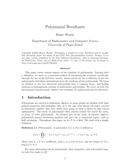 Polynomial Resultants