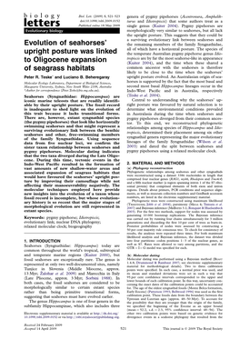 Evolution of Seahorses' Upright Posture Was Linked to Oligocene Expansion of Seagrass Habitats