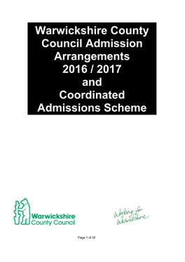 Warwickshire County Council Admission Arrangements 2016 / 2017 and Coordinated