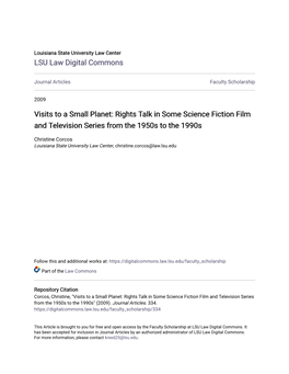 Visits to a Small Planet: Rights Talk in Some Science Fiction Film and Television Series from the 1950S to the 1990S