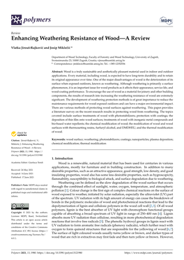 Enhancing Weathering Resistance of Wood—A Review