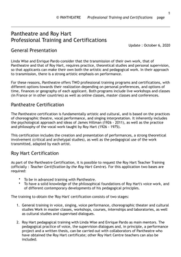 Pantheatre and Roy Hart Professional Training and Certifications Update : October 6, 2020 General Presentation