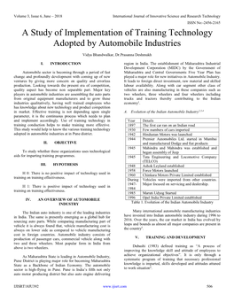 A Study of Implementation of Training Technology Adopted by Automobile Industries