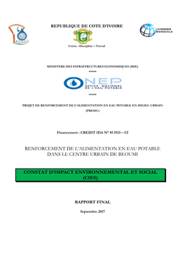 Renforcement De L'alimentation En Eau Potable Dans Le Centre Urbain De Beoumi Constat D'impact Environnemental Et Social