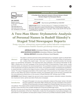 Stylometric Analysis of Personal Names in Rudolf Slánský's Staged