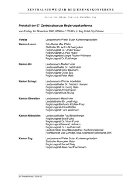 67 Protokoll Kurz] / 12.09.02 ZENTRALSCHWEIZER REGIERUNGSKONFERENZ ZRK