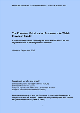 The Economic Prioritisation Framework for Welsh European Funds
