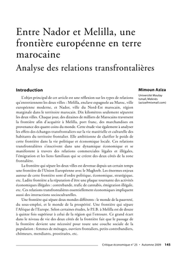 Entre Nador Et Melilla, Une Frontière Européenne En Terre Marocaine Analyse Des Relations Transfrontalières