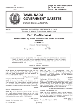 Tamil Nadu Government Gazette Published by Authority