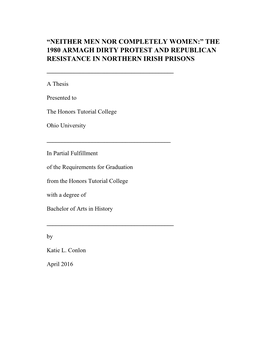 “Neither Men Nor Completely Women:” the 1980 Armagh Dirty Protest and Republican Resistance in Northern Irish Prisons ______