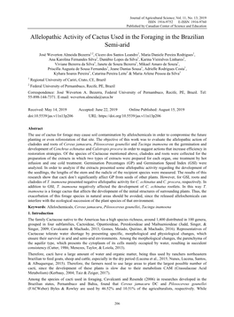 Allelopathic Activity of Cactus Used in the Foraging in the Brazilian Semi-Arid