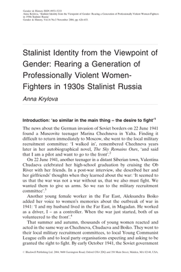 Stalinist Identity from the Viewpoint of Gender