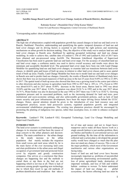 Satellite Image Based Land Use Land Cover Change Analysis of Ranchi District, Jharkhand