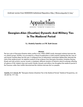 Georgian-Alan (Ossetian) Dynastic and Military Ties in the Medieval Period