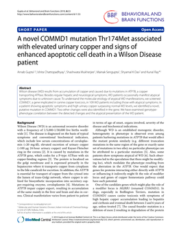 A Novel COMMD1 Mutation Thr174met Associated With