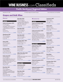 WINE BUSINESS.Com Classifieds Pacific Northwest Regional Edition Oregon & Washington