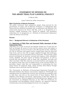 Statement of Opinion on the Awase Tidal Flat Landfill Project