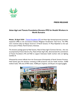 PRESS RELEASE Asian Agri and Tanoto Foundation Donates PPE