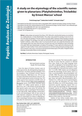 A Study on the Etymology of the Scientific Names Given to Planarians (Platyhelminthes, Tricladida) by Ernest Marcus’ School