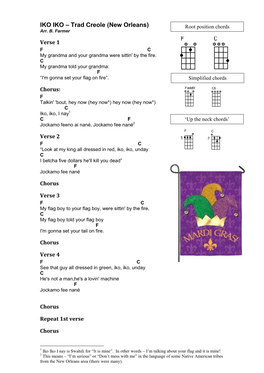 IKO IKO – Trad Creole (New Orleans) Root Position Chords Arr