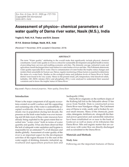 Chemical Parameters of Water Quality of Darna River Water, Nasik (M.S.), India