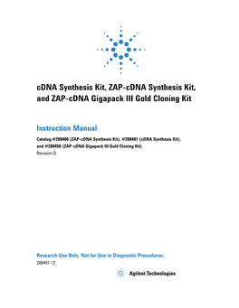 Manual: Cdna Synthesis Kit, ZAP-Cdna Synthesis Kit, and ZAP