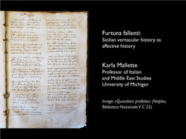 Furtuna Fallenti: Sicilian Vernacular History As Affective History