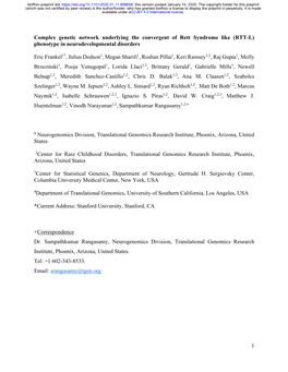 Complex Genetic Network Underlying the Convergent of Rett Syndrome Like (RTT-L) Phenotype in Neurodevelopmental Disorders