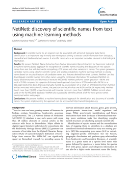 Netineti: Discovery of Scientific Names from Text Using Machine Learning Methods Lakshmi Manohar Akella1,2*, Catherine N Norton1 and Holly Miller1