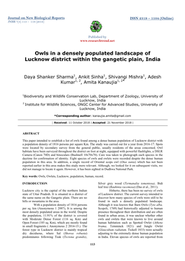 Owls in a Densely Populated Landscape of Lucknow District Within the Gangetic Plain, India