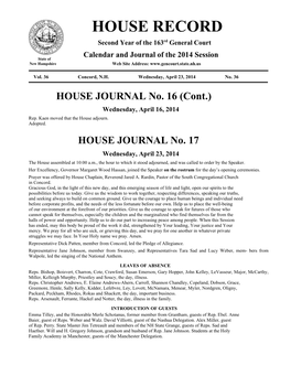 Calendar and Journal of the 2014 Session New Hampshire Web Site Address