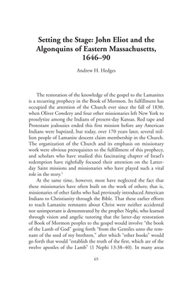 John Eliot and the Algonquins of Eastern Massachusetts, 1646–90